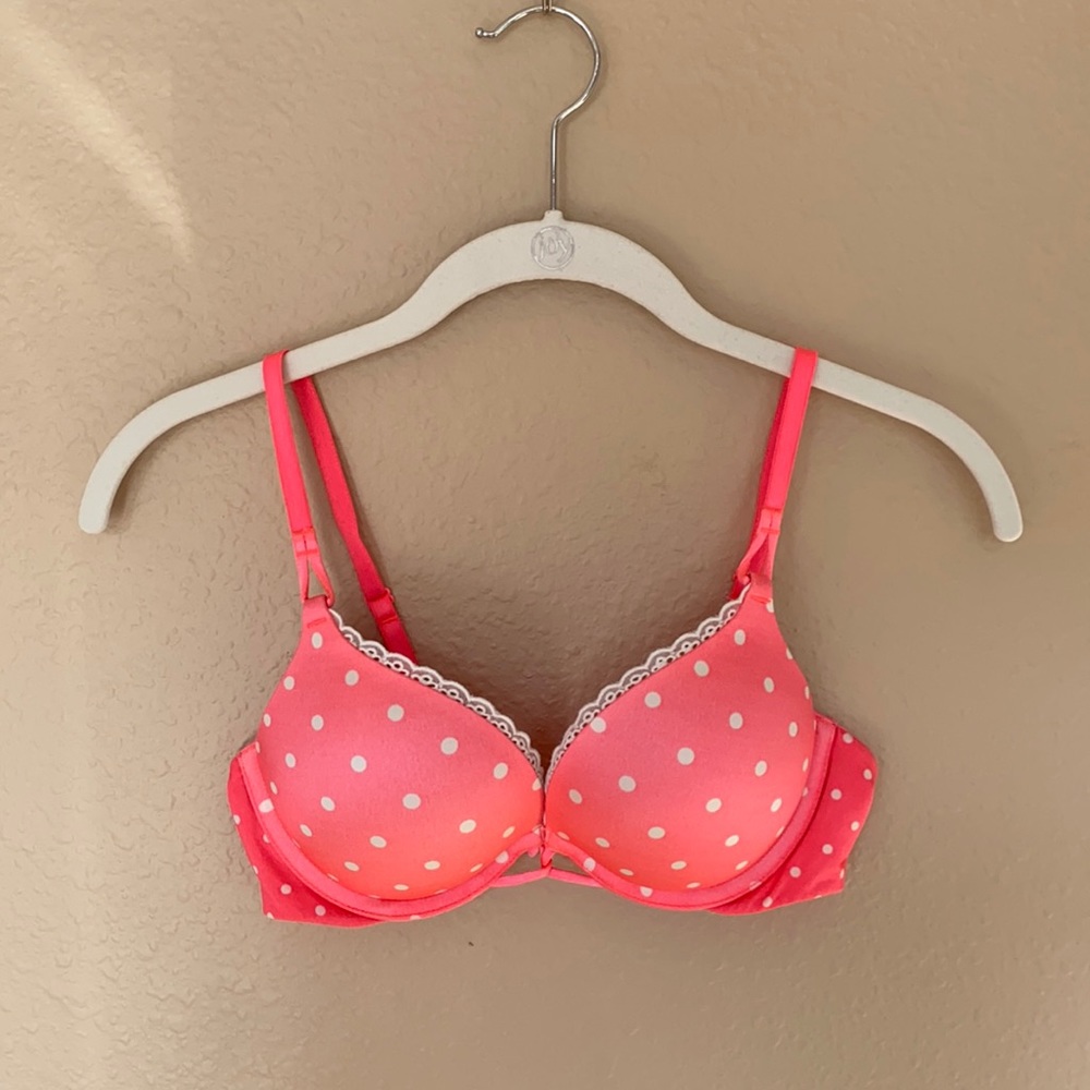 Neon Pink w/ White Polka-dots & Lace Detailing Bra